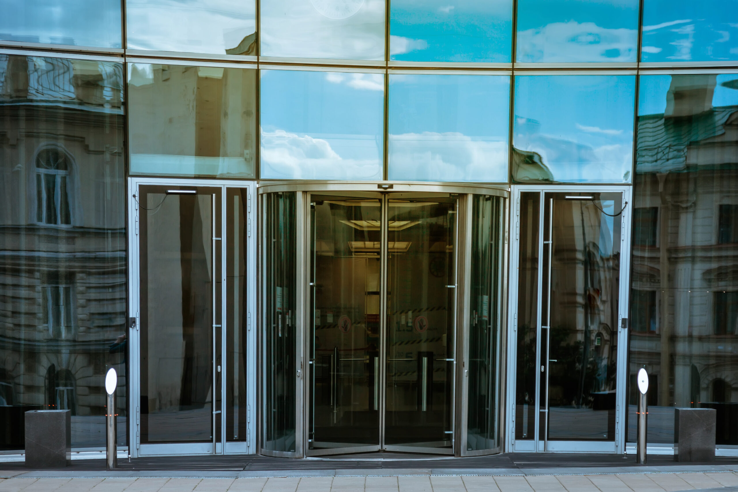 modern office building of business city with automatic doors