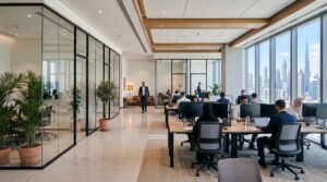 Modern office glass partitions with aluminium frames in Dubai
